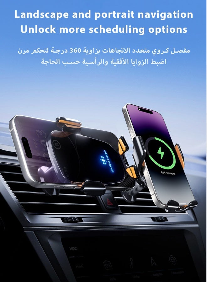 حامل جوال للسيارة، شحن سريع 15 واط، حامل هاتف للسيارة 2 في 1، تثبيت تلقائي، ثبات فائق، دوران 360 درجة، مانع للانزلاق، مناسب للوحة القيادة/الزجاج الأمامي/فتحة التهوية، أسود - Image 3